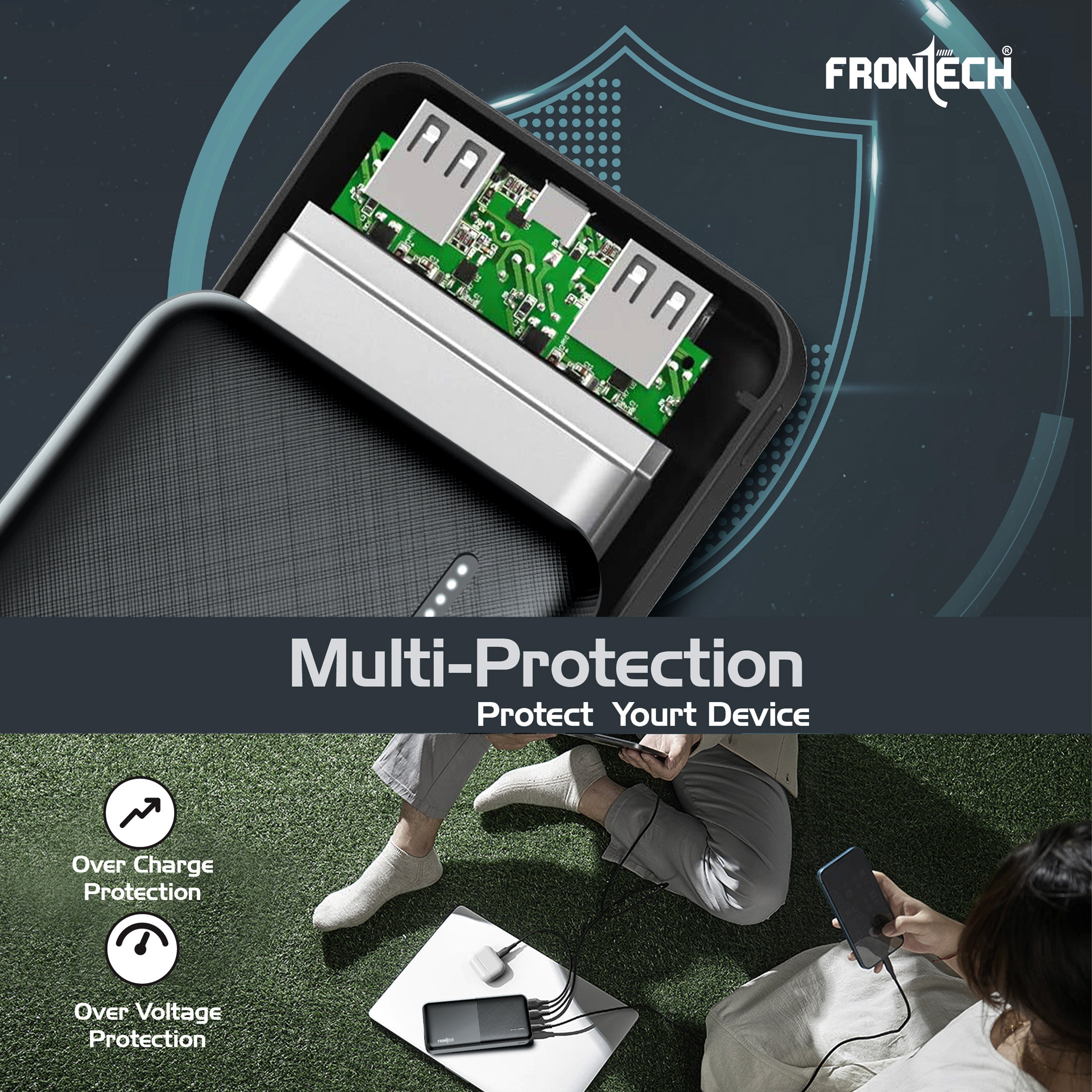 Frontech 10000 mAh Li-ion Power Bank with LED Indicator, Dual USB (PB-0007) Frontech 10000 mAh Li-ion Power Bank with LED Indicator, Dual USB (PB-0007)
